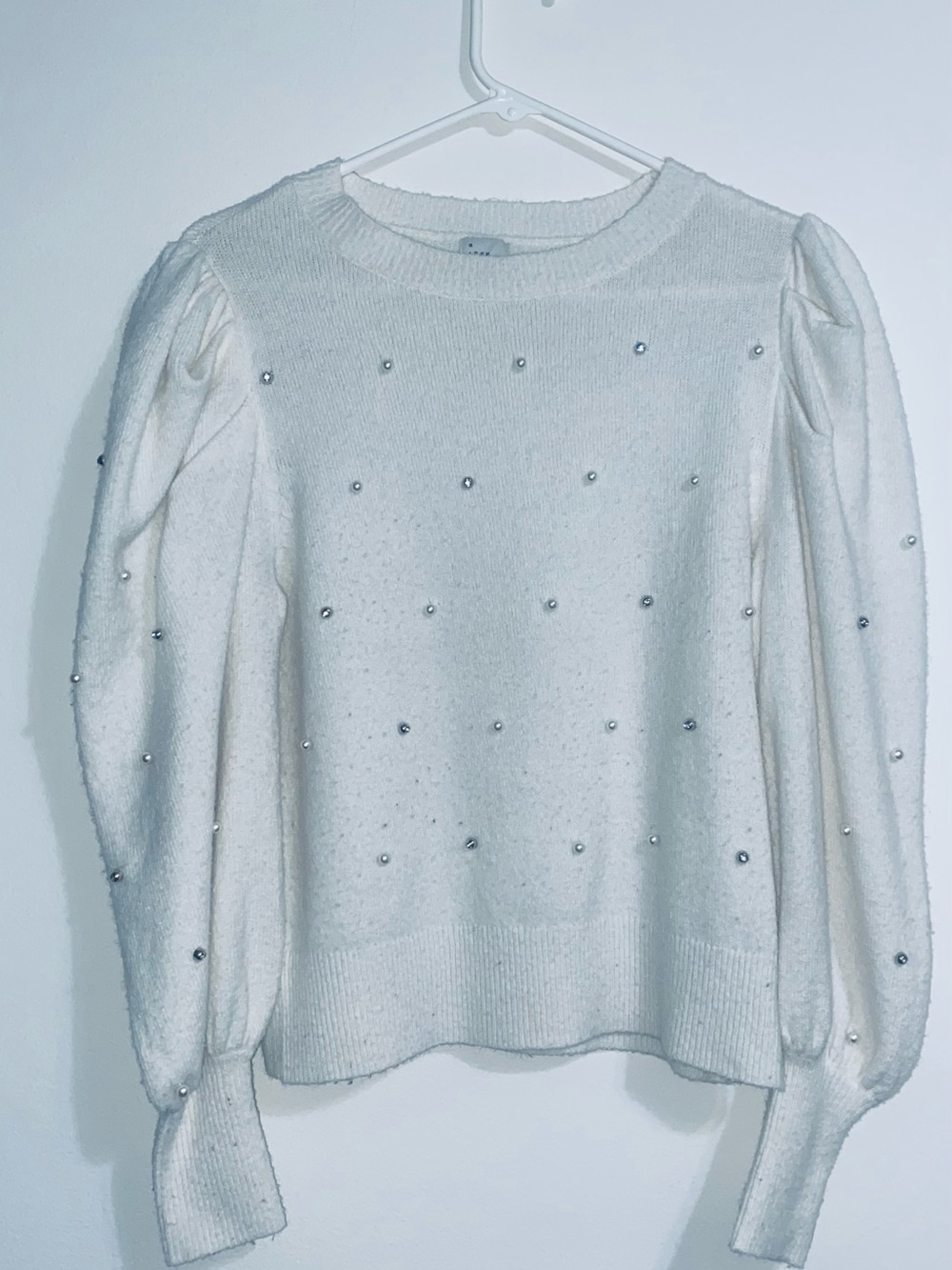 a new day White Pearl-Embellished Crewneck Sweater